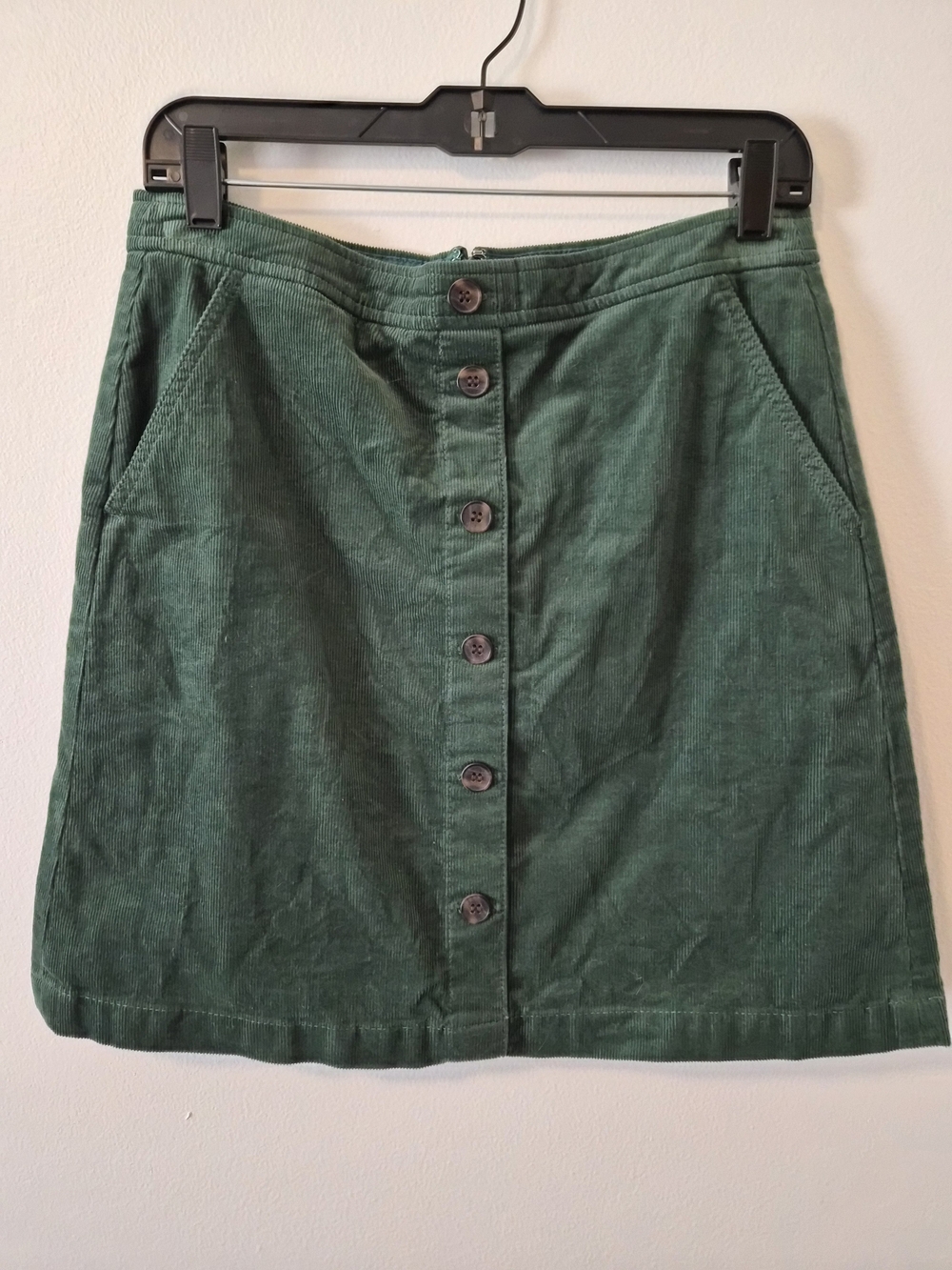 J. Crew Factory Green Button-Front Corduroy Skirt Size 6